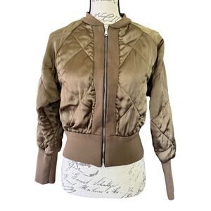 Zara Women Satin Green Quilted Bomber Jacket Size XS